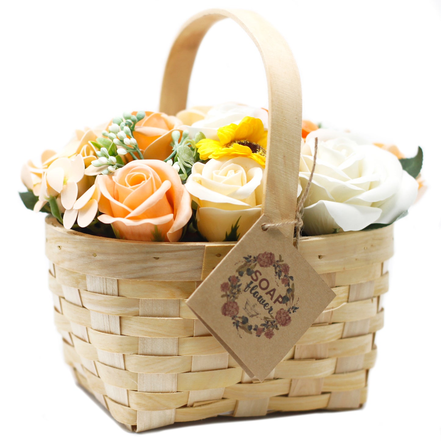 Cesta de Vime Bouquet de Flores de Sabão - Laranja - Grande - Loja do Tigo