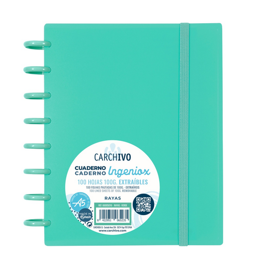 Caderno Ingeniox A5 pautado c/ elástico - verde intenso - Loja do Tigo