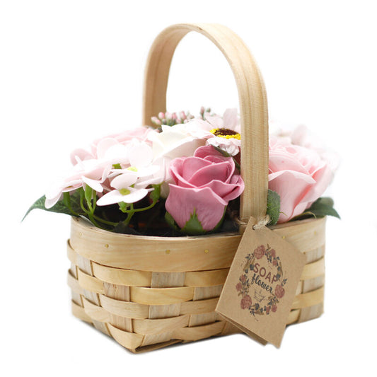 Cesta de Vime Bouquet de Flores de Sabão - Rosa - Médio - Loja do Tigo