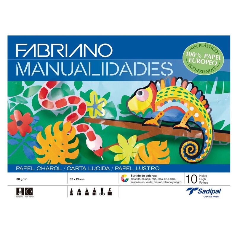 Caderno de papel de lustro FABRIANO A4 - cores sortidas C/10FL - Loja do Tigo