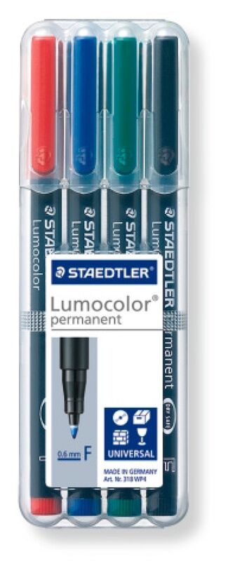 Marcador universal permanente STAEDTLER LUMOCOLOR 318 F 0,6MM Blister C/4 WP4 - Loja do Tigo