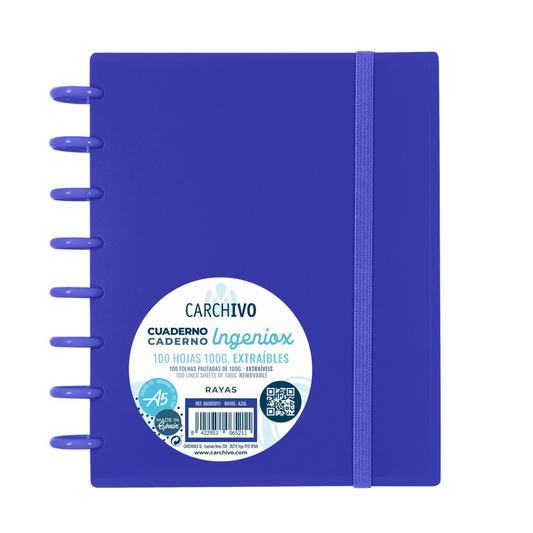 Caderno Ingeniox A5 pautado c/ elástico - azul intenso - Loja do Tigo