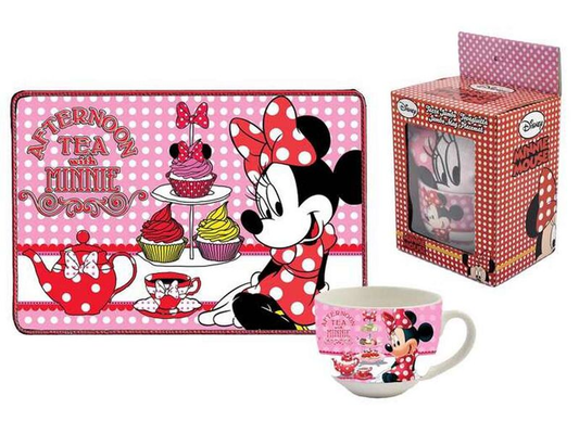 Conjunto Xicara de Chá + Toalha de Mesa Individual de Minnie Mouse - Loja do Tigo